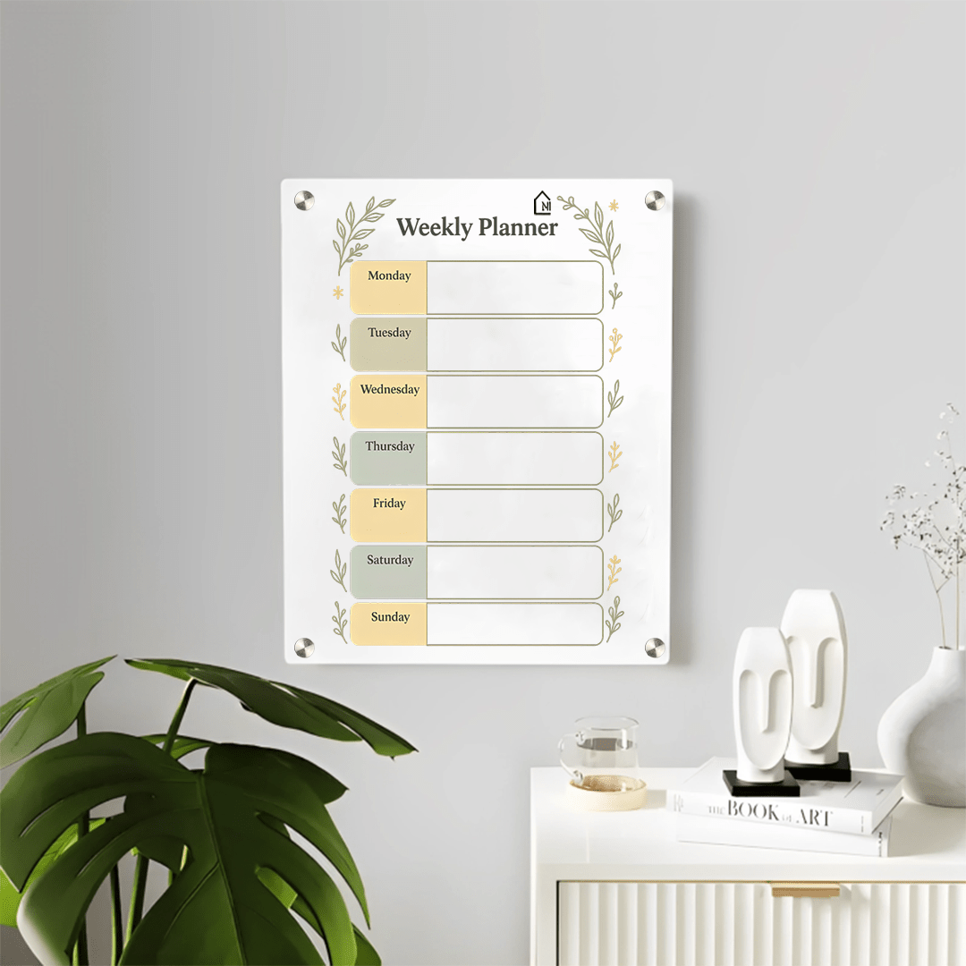 Minimal Botanical Milky Weekly Acrylic Wall Planner – Elegant & Functional Organizer - Memories InsiteBOTENICAL MILKY WEEKLY PLANNER II